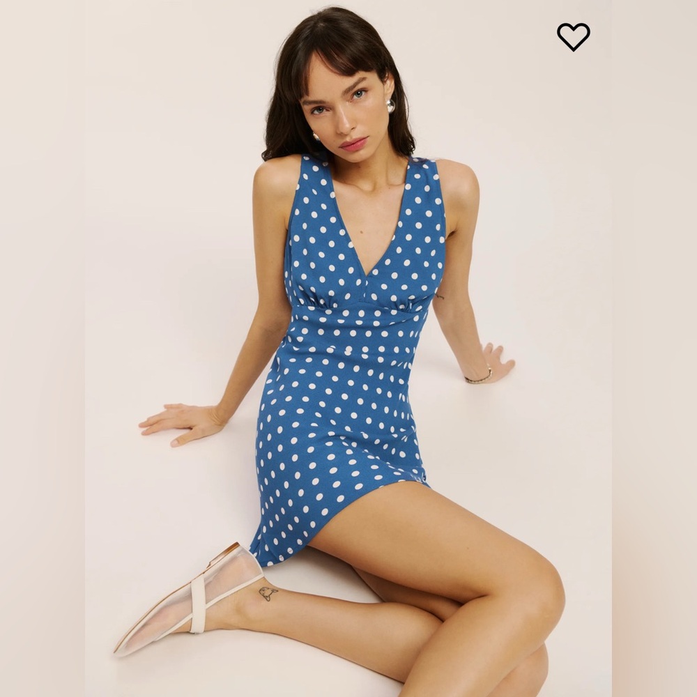 Reformation Blue and White Polka Dot Mini Dress